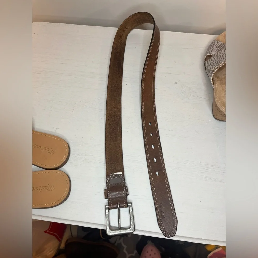 Timberland Genuine Brown Leather Belt Size 32